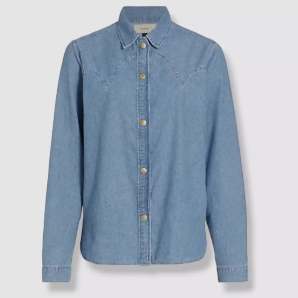 🪻 Triarchy Women's Stirrup Western Long Sleeve Light Indigo Denim Shirt, Large
